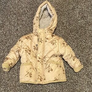Kids‎ Mickey Mouse Quilted Sherpa Lined Hooded Jacket 12M light brown washable